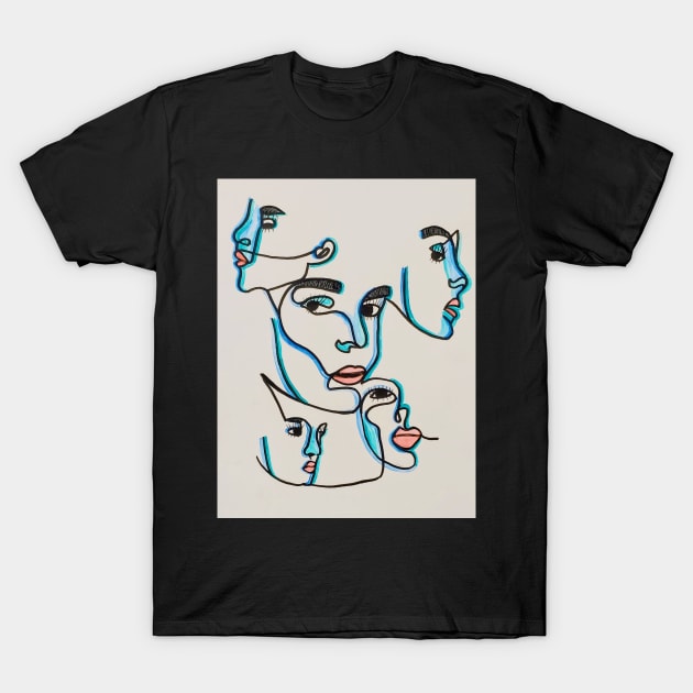 Line faces green and blue T-Shirt by emmabielawa